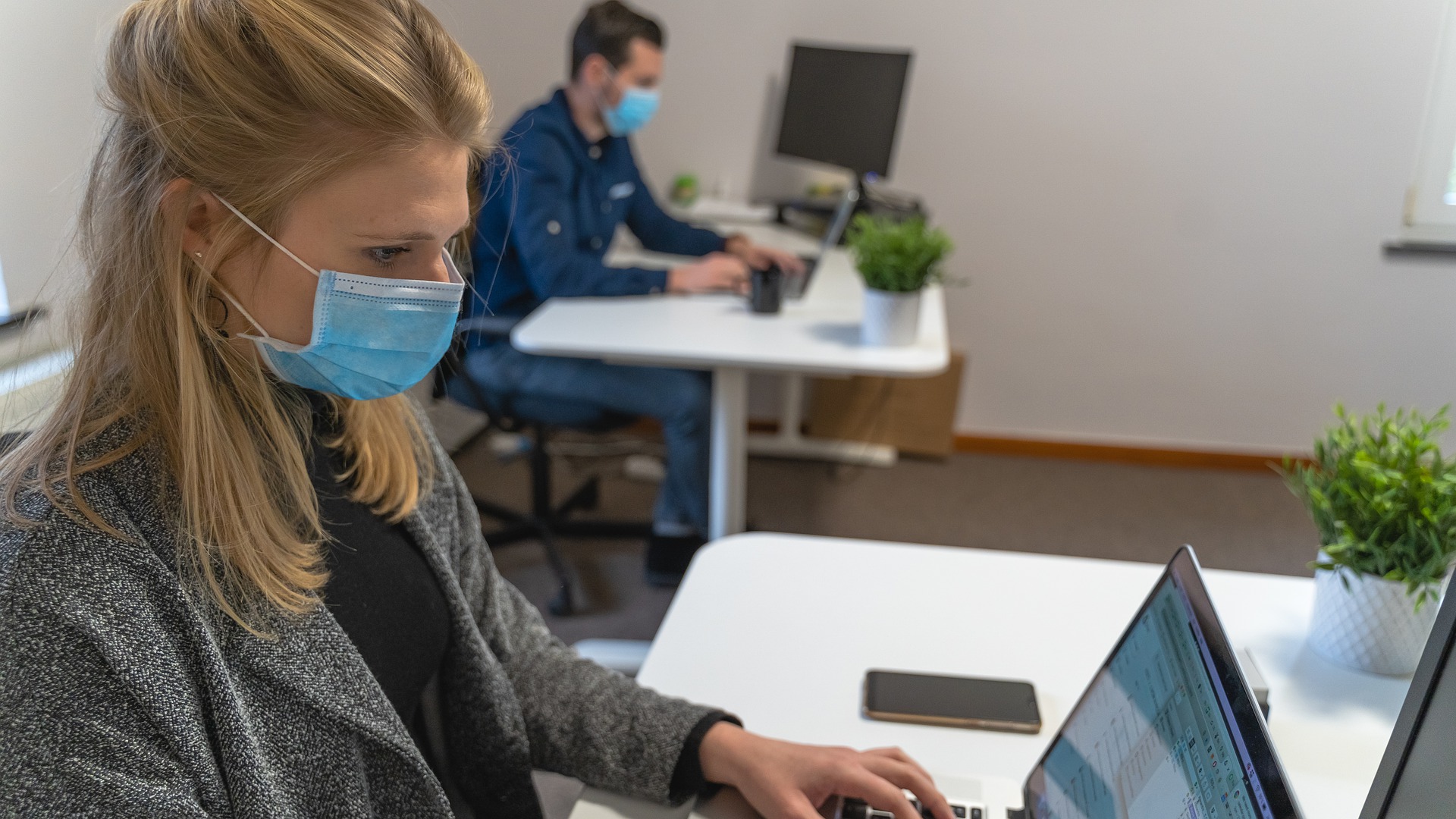 Employees working in masks